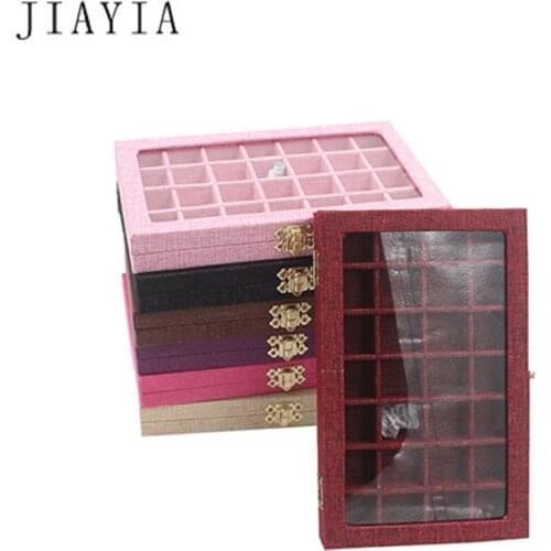 Portable Velvet Suede Jewelry Box Rings Earrings Tray Holder Women Showcase Storage Glass Lid Jewelry Display Organizer Box