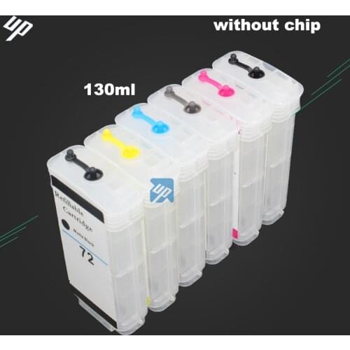 UP 130ml x 6 refillable ink cartridge compatible for HP 72 for HP T610 T620 T770 T790 T1120 T1200 T1300 T2300 CISS without chip