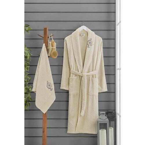 Forev 2'li Beige S - M Size Robe and Towel Set