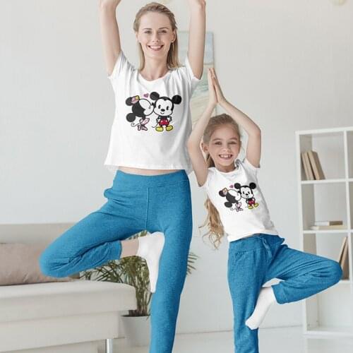 New Childrens T-shirt Mickey Mouse Minnie Print Summer Casual O-neck Tee Shirt Couple Tops Women Clothes Family Matching Tshirt