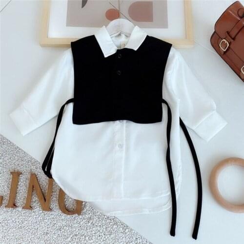 Gooporson Fashion Korean Loose Little Girls Long Sleeve Shirt Two Piece Set Blouse Cute White Long Tops Autumn Children Costume