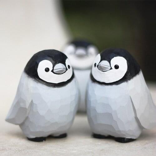 Emperor penguin baby crafts decoration handmade wood carving cute little fat bird solid wood ornaments