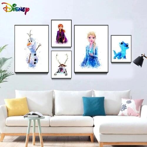 Disney Movie Frozen Canvas Painting Princess Anna and Elsa Olaf Sven Kristoff Bruni Salamander Poster and Prints Kids Room Decor