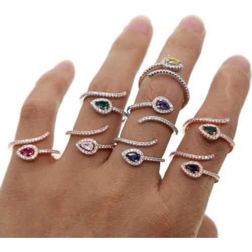 CZ Fashion Jewelry Rings for Women White Rose Gold various Color Zirconia Environmental Water drop cubic zirconia Wedding Rings