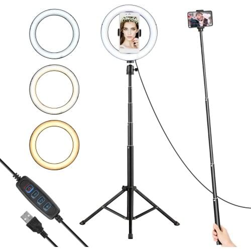 8.6 Inch/22cm Diameter 3000-6000K Bi-color 10-Level Dimmable LED Ring Video Light Selfie Ring Light with Aluminum Alloy Stand