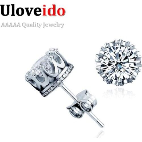 Crown Crystal Brincos Sale Silver Stud Earrings for Women Wedding Earring Unisex Men Earings 2017 Fashion Jewelry Uloveido Y048