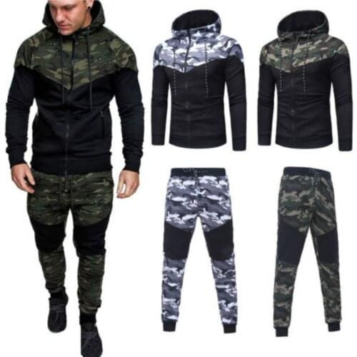 Men Clothes 2PCS Fashion Men Autumn Winter Camo Long Sleeve Sweatshirt Top Pants Sets Tracksuit Suit