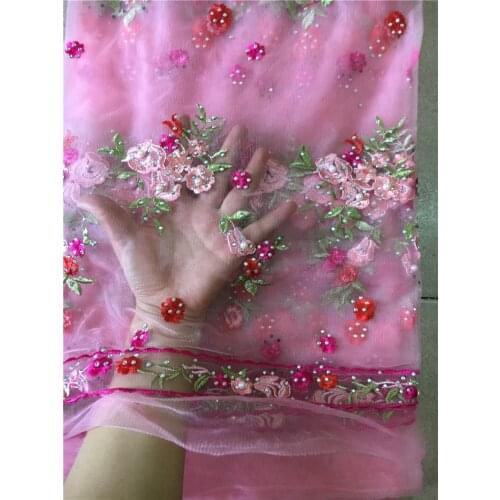 Good looking small flower beaded Lace Fabric High Quality Lace Fabric Beautiful Nigerian Lace Fabric For fashion show dres