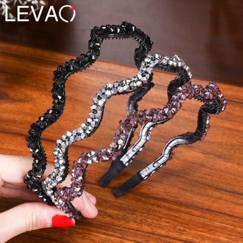 Levao New Shiny Luxury Rhinestone Hair Band Headband Bezel New Diamond Hair Hoop Crystal hairbands Womens Hair Accessories