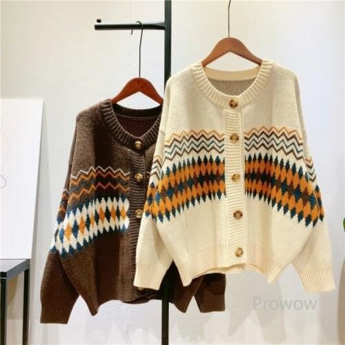 Jacquard Vintage Cardigan Women Literary Wave Striped Sweater Coat Students Spring Fall Knit Jacket Girls Korean Joker Cardigan