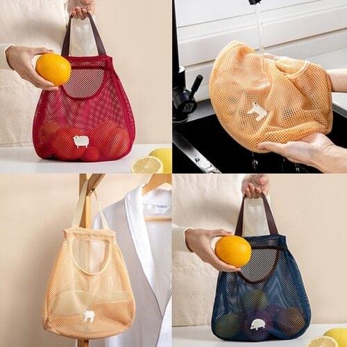 Kitchen Multifunctional Fruit and Vegetable Storage Hanging Bag Portable Ginger Garlic Hollow Mesh Bag Breathable Storage Bag