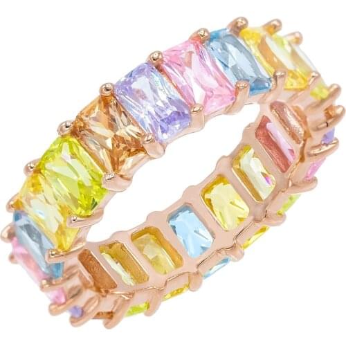 Gold filled multi baguette cz birthstone Colorful cubic zirconia cz eternity band engagement wedding ring fashion stack jewelry