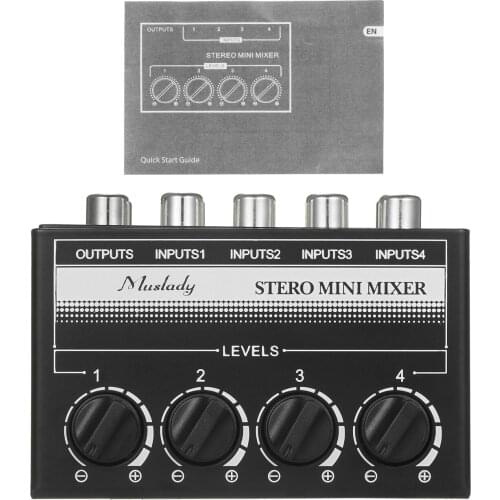 Muslady Mini Stereo 4 Channel Passive Mixer RCA Portable Audio Mixer 1 in 4 Out Stereo Distributor Volume Control, No Battery