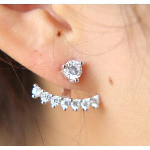 New arrive 2017 summer double side cz stud Blilng AAA cubic zirconia 100% 925 sterling silver earring 2017