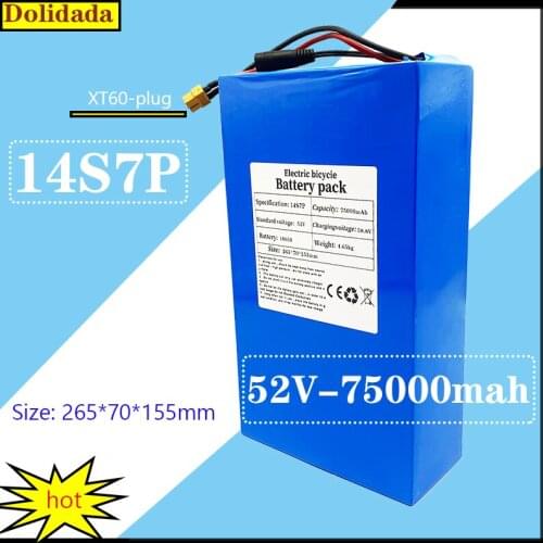 Dolidada new 52V 14S7P 75000mAh 18650 2000W lithium battery for balance car, electric bicycle, scooter, tricycle