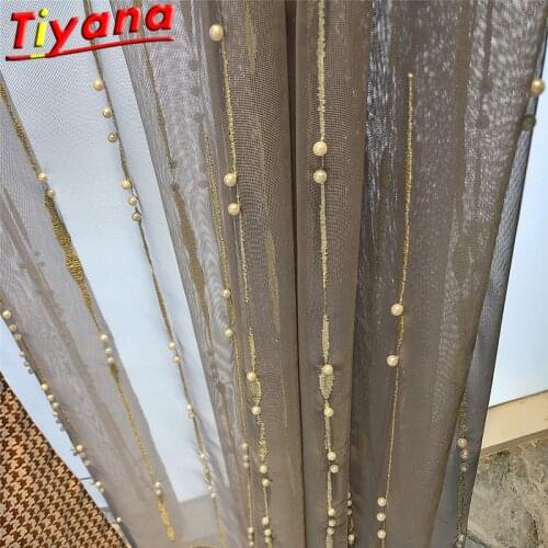 Luxury Embroidery Pearls Tulle Curtains for Living Room Beading Nordic French Window Screen for Bedroom Balcony *VT