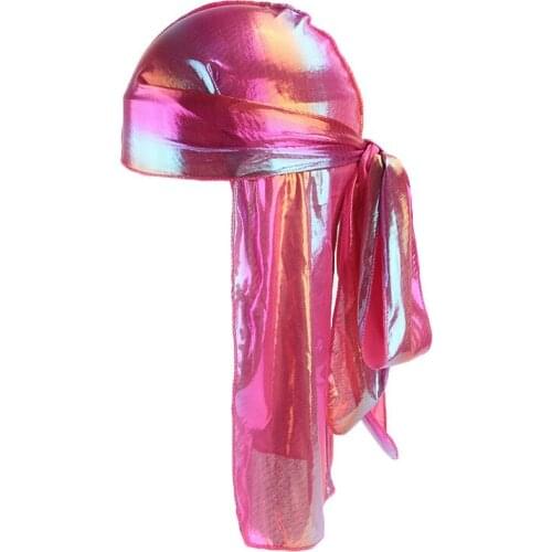 Silky Durag for Women Men Laser Hip Hop DOO Rag Unisex Head Wrap Bandanas Long Tail Pirate Hat Indian Cap Hair Accessories New