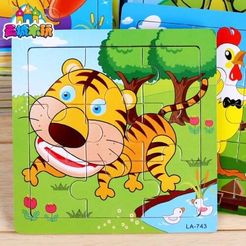 Random 1 piece Cute cartoon puzzle wooden kids game toys wood Jigsaw animals pattern puzzles for children educational toys