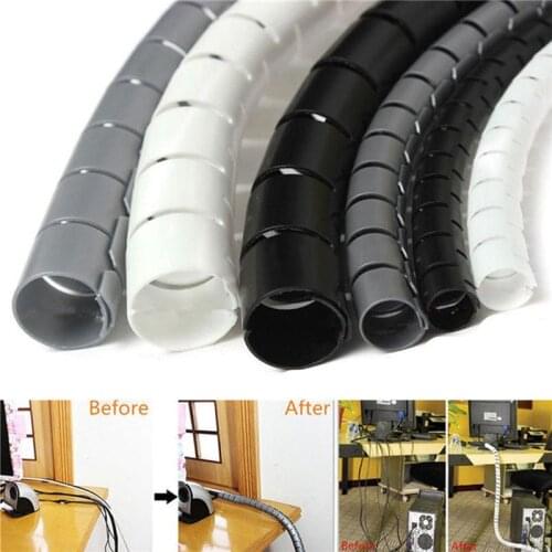 1M Long Spiral Wrap Tidy Cord Wire for PC TV 10/25mm Cable Banding Loom Storage Organizer
