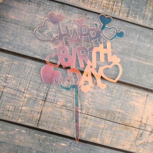 Laser Happy Birthday Acrylic Cake Topper 2019 New Glitter Heart Cupcake Topper For Birthday Party Cake Decorations Baby Shower