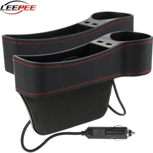 LEEPEE For Phone Charging Car Seat Crevice Storage Box Seat Gap Organizer Two USB Charger Leather Auto Accessories Universal