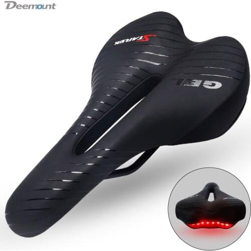 Bicycle Saddle W/ 8 LED Taillight Shock Absorption Gel Intensity Foam Seat PU Leather Comfy Durable Use MTB Road Seat