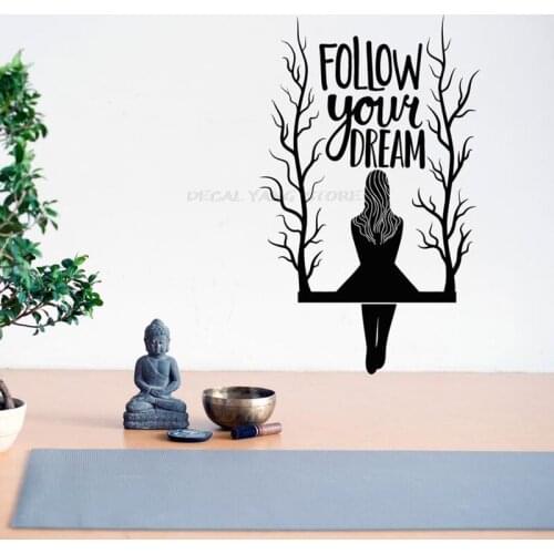 Vinyl Wall Decal Follow Your Dream Girl on the Tree Branch Swing Stickers Mural A13-092
