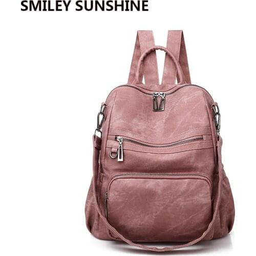Vintage Women Backpack Leather Pink College Bag Female Back Pack Bagpack Women Shoulder Bag School Bags for Teenage Girls Set