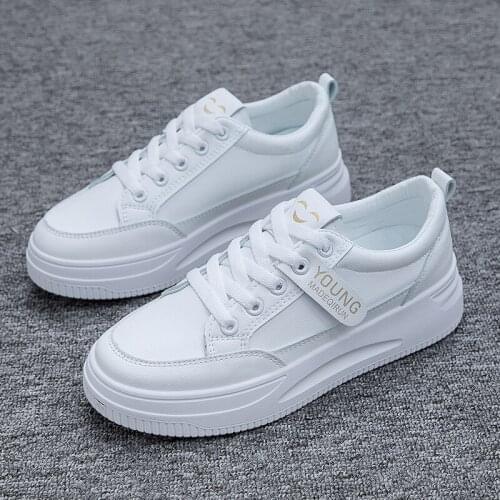 2021 Spring Leather Running Shoes Womens Sports Shoes White Casual Non-slip Ladies Training Shoes Basket Walking