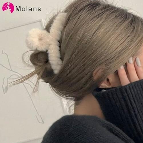 Molans New Plush Hair Claws Crab Hair Clips for Women Girls Barrette Hairgrip Hairpins Ponytail Holder Winter Hair Accessories