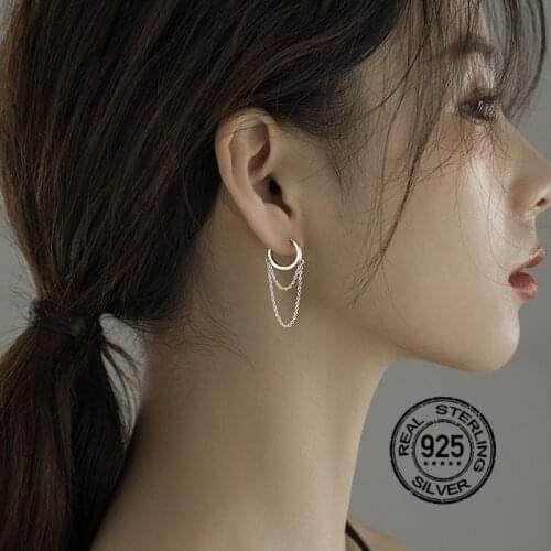 925 Sterling Silver Earrings For Women Set Tassel Circle Retro Design Korea Fashion Simple Lady Engagement Gift Jewelry INEFFA