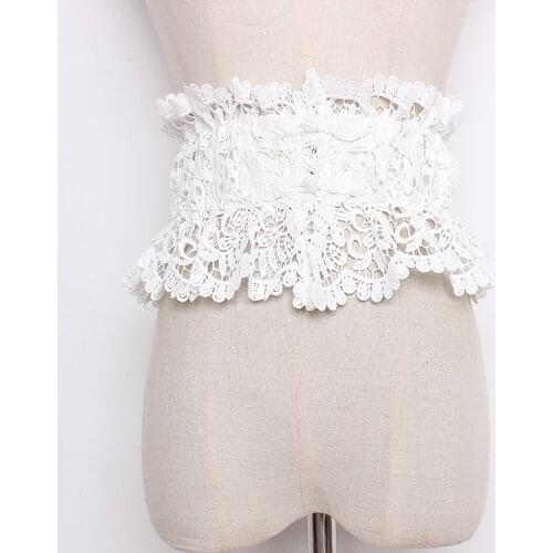 Womens runway fashion white black elastic lace Cummerbunds female Dress Corsets Waistband Belts decoration wide belt TB1272