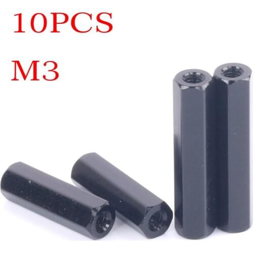 10pcs M3 Black Hexagonal Aluminum Column Connecting Column FPV Model Aircraft Body Aluminum Rod Double Internal Teeth Top Column