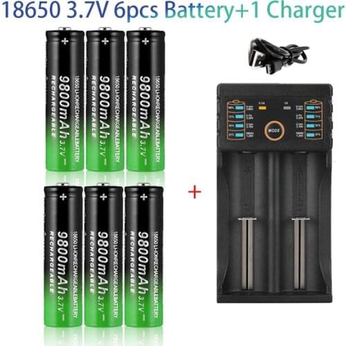 100%18650 Lithium Batteries Flashlight 18650 Rechargeable-Battery 3.7V 9800 Mah for Flashlight + USB Charger