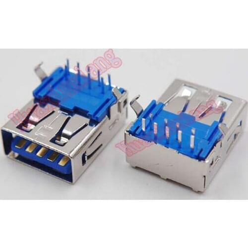 20PCS/Lot USB 3.0 Blue USB Female Soket Connector DIP 90 degree High-speed Transmission 9P