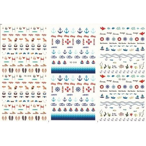 3 PACK/ LOT WATER TRANSFER DECAL NAIL ART NAIL STICKER MARINE BEACH ANCHOR BOAT FISH YE318-320