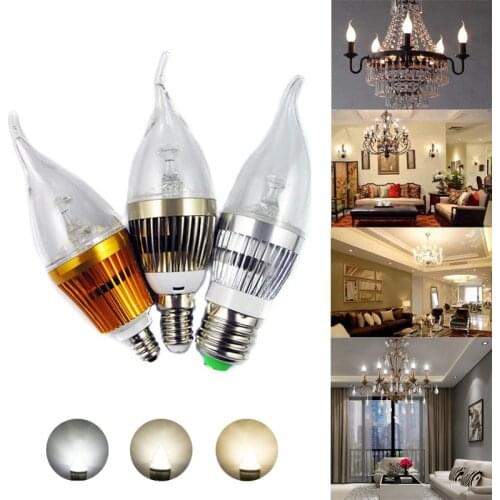 6W LED E12 E27 E14 Chandelier Candle Light Bulbs 110V 220V Lamps Glass Flame Shape Gold Silver Replace Halogen Lighting Lamp