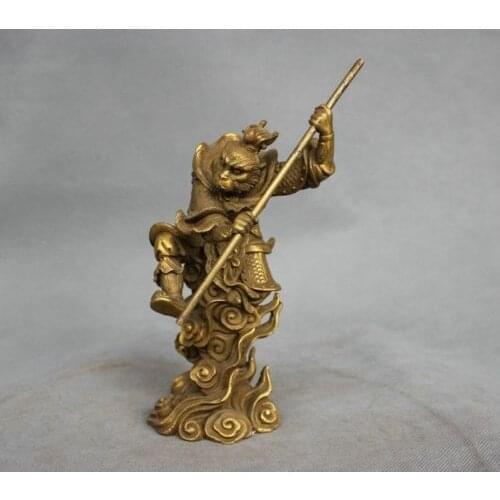 8'' Exquisite Brass Statue of Monkey King Sun Wu kong Hold Stick Fight in China Myth