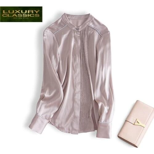 Blouse Real Silk Womens Vintage Spring Autumn Clothes 2021 Korean Elegant Shirts Women Tops and Blusas Office Wear 3339