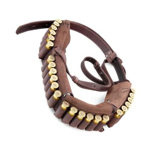Real Leather Shotgun Shell Cartridge Belt Holder Pouch - Holds 24 shells 12 ga