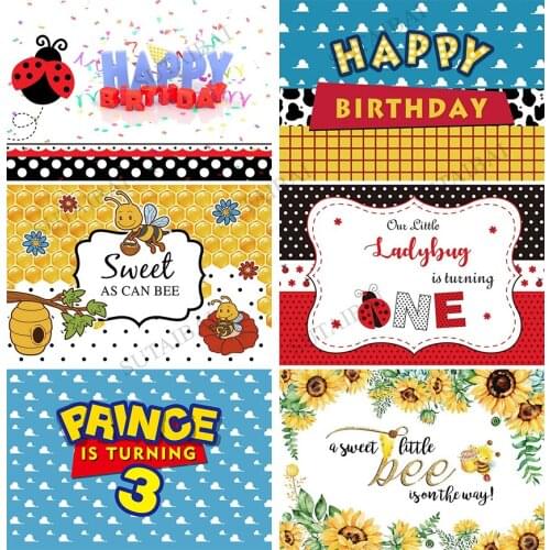 Baby Beer Ladybug Fireman Toy Happy Baby Birthday Story Party Photo Background Photography Backdrop Photocall Photo Studio