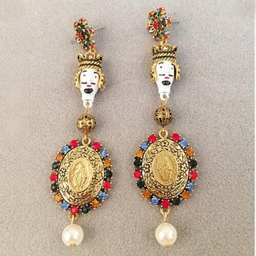European And American New Retro Baroque Exaggerated Earrings Long Gem Fashion Elegant Sweet Face Love Pendant Ear Jewelry Female