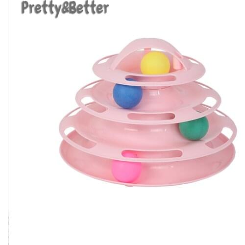 Pretty&Better Pet Cat Toy Tower Tracks Disc Cat Intelligence Amusement disk Play Track Cat Toys Ball Training Candy Corler