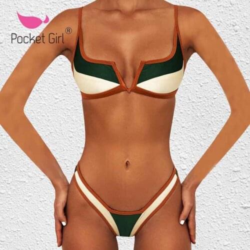Pocket Girl 2021 Bikini Micro Swimwear Women Leopard High Cut Swimming Bathing Suit Biquini Set Sexy Swimsuit Brazilian Bikini