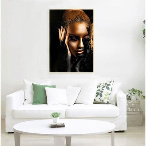 African Art Woman Black Gold Nude Oil Painting on Canvas Cuadros Posters and Prints Scandinavian Wall Picture for Living Room