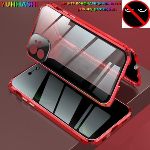 Fashion Privacy Magnetic Case For Iphone 11 12 13 Pro Max X XS 7 8 Plus SE 2020 Magnet Metal Tempered Glass Cover 360 Protective