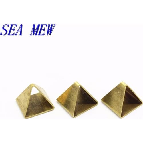 SEA MEW 100 PCS 12*12*11mm Metal Raw Brass Hollow Out Triangle Tube Beads DIY Findings For Jewelry Making