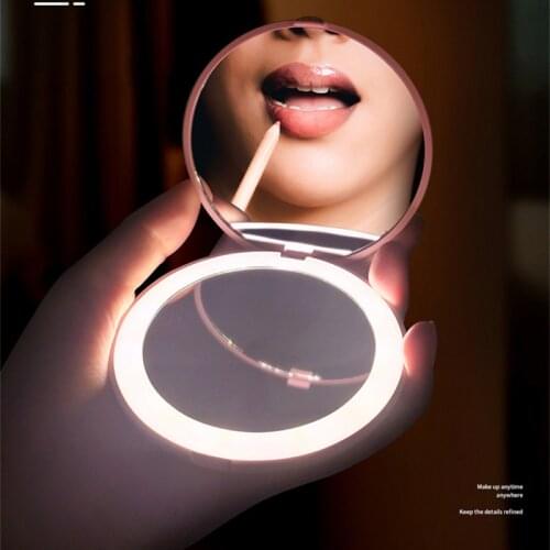Mini LED Makeup Mirror Light Portable Fold LED Mirror Button Battery Hand Held Travel Mirror Wireless Cosmetic Mirror Lamp