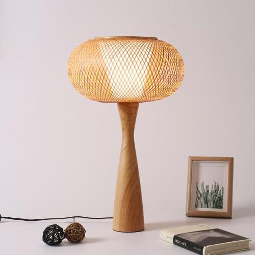Solid Wood Table Lamp For Bedroom New Chinese Style Hand-made Bamboo Reading Lamp Desktop Decoration Modern Bedside Desk Lamp