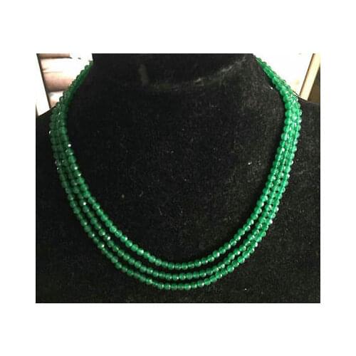 HOT 4mm Faceted 3 Rows Genuine Natural Green Emerald beads necklace